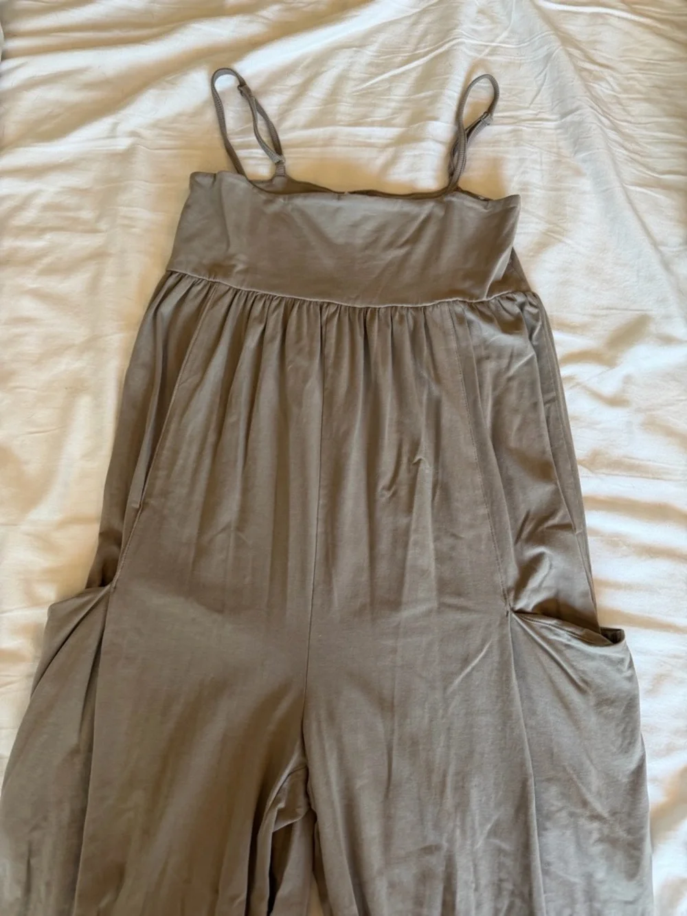 FP Movement by Free People Taupe Wide-Leg Spaghetti-Strap Jumpsuit - Picture 3 of 9